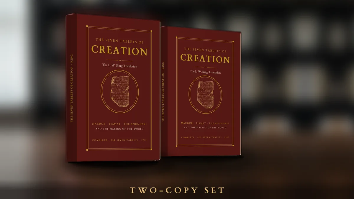 Two hardcover copies of The Seven Tablets of Creation side by side.