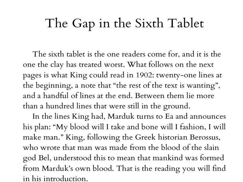 The page introducing the gap in the Sixth Tablet, as typeset in this edition.