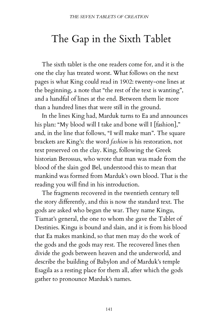 Page 141 of the book: The Gap in the Sixth Tablet